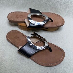 Michael Kors W5.5 Black and Brown Sandals with Silver Accent